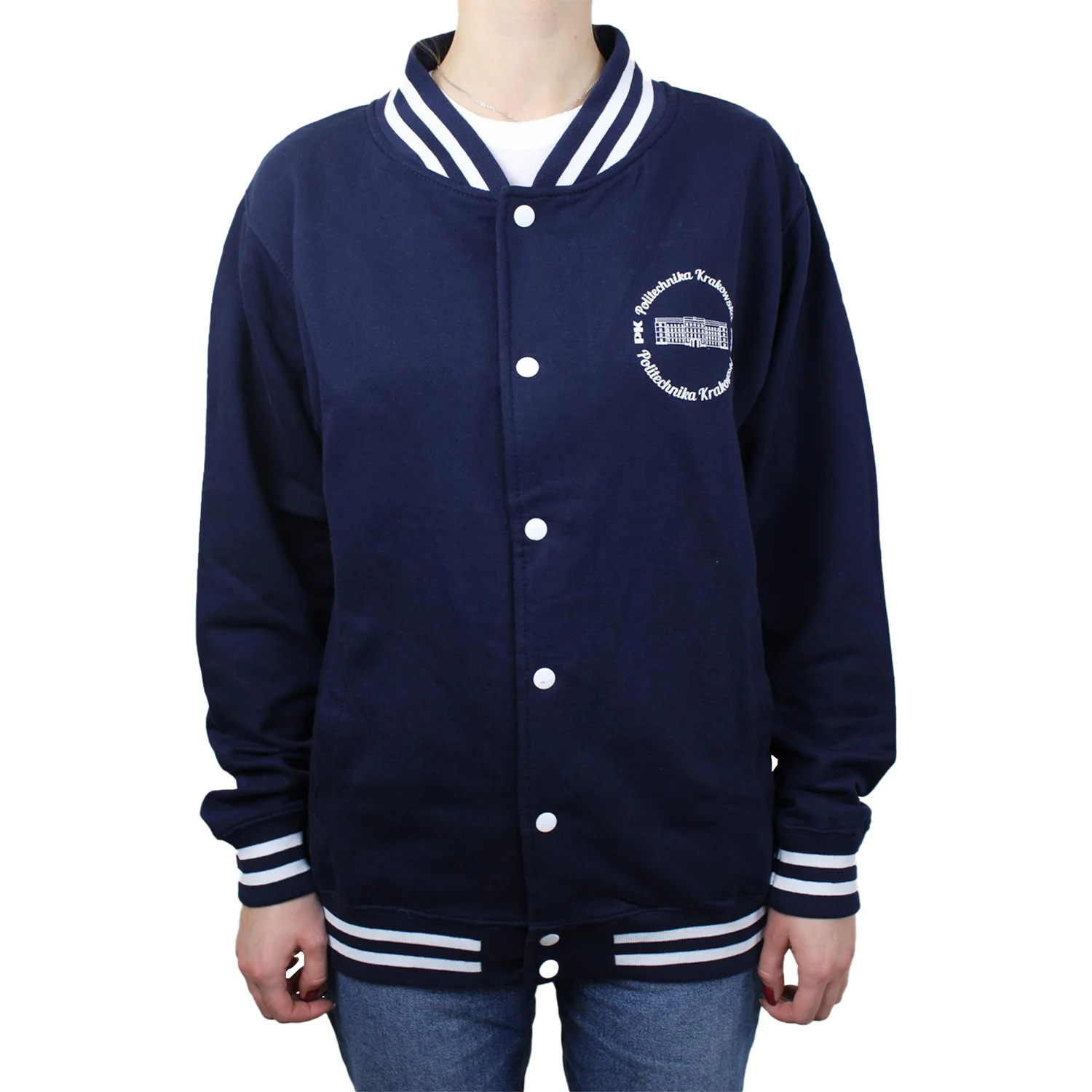 College jacket - Cracow University of Technology Store College jacket with Cracow University of Technology logo on model - front view