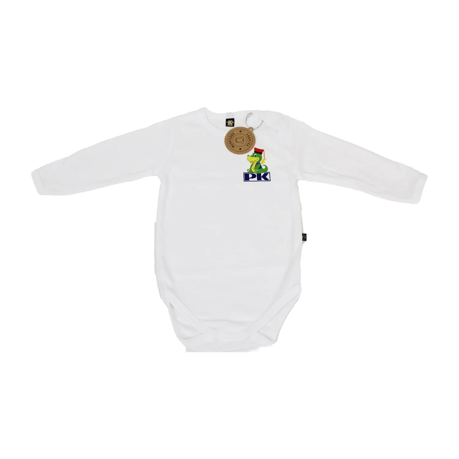 Baby bodysuit - Cracow University of Technology Store Baby bodysuit with the Cracow University of Technology logo - unfolded flat view, with sleeves spread out on the sides