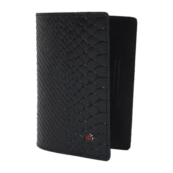 BATYCKI passport case black with Cracow University of Technology logo - side view
