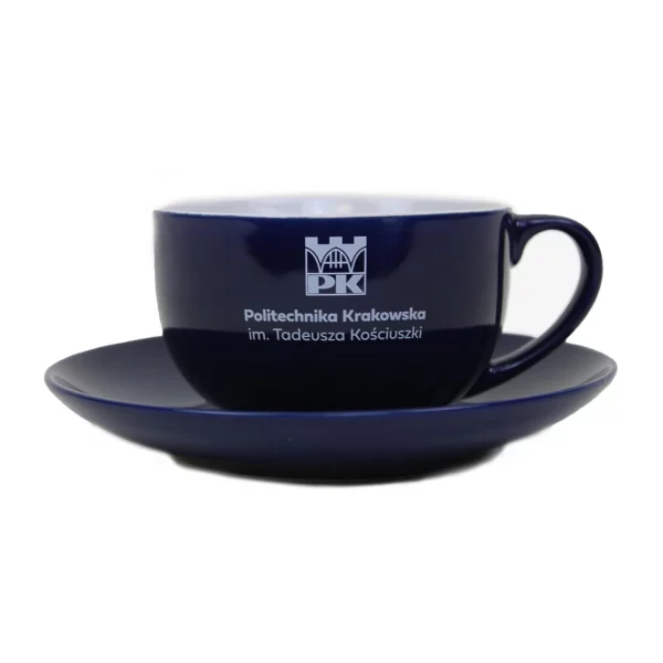 Teacup and saucer with Cracow University of Technology logo