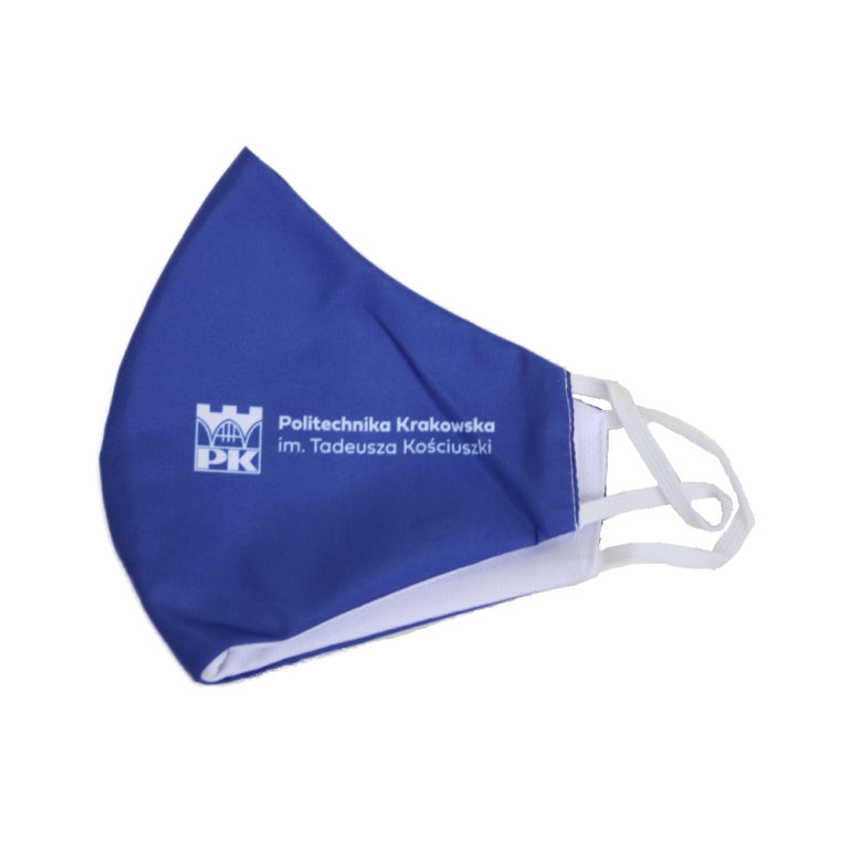 Protective mask navy blue with Cracow University of Technology logo