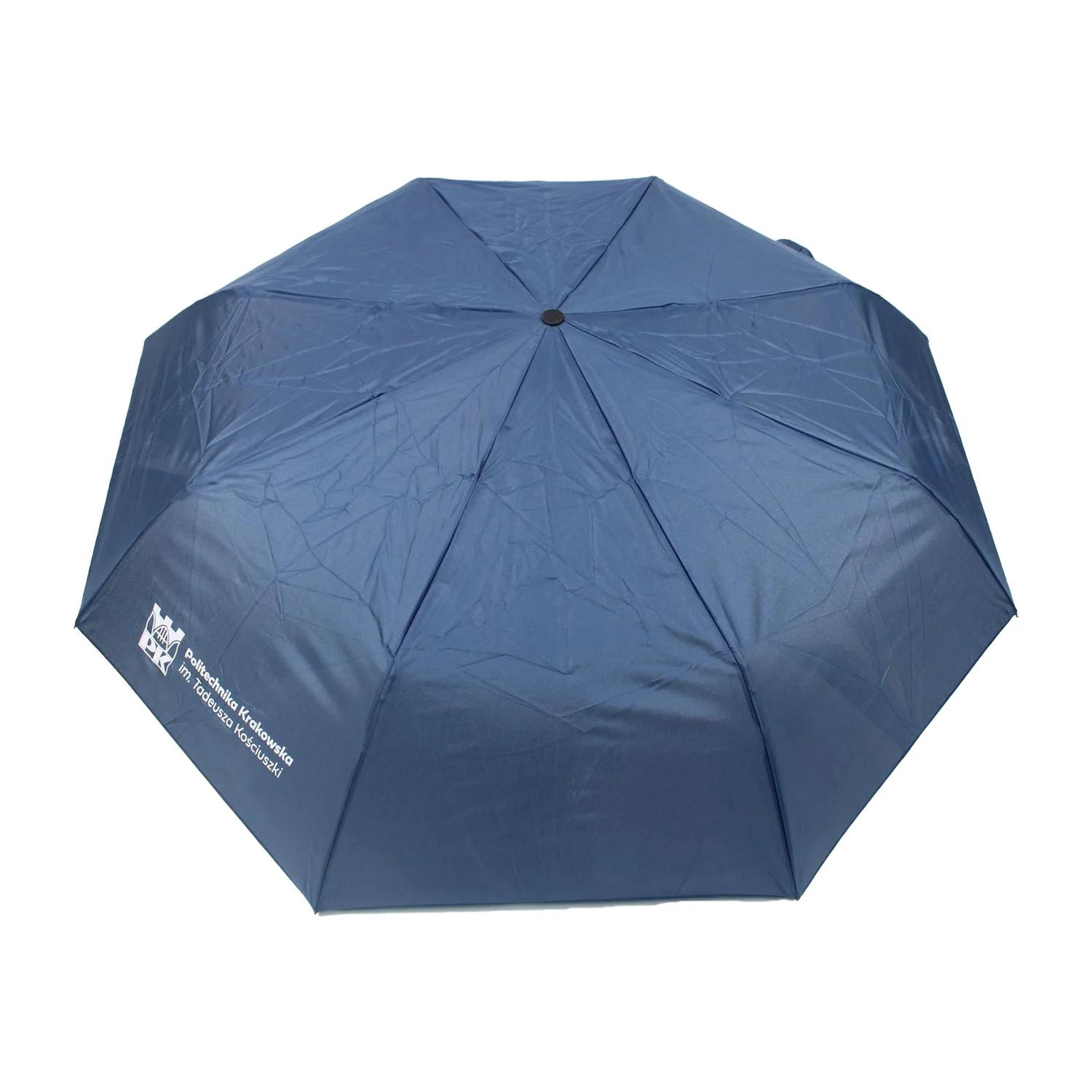 Parasol składany - Sklep Politechniki Krakowskiej Parasol składany z logo Politechniki Krakowskiej - otwarty, widok z przodu