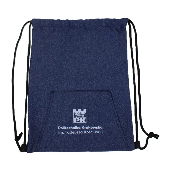 Plecak typu worek z logo Politechniki Krakowskiej - na płasko, widok z góry