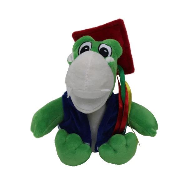 Dragon plushie with the Cracow University of Technology logo - front