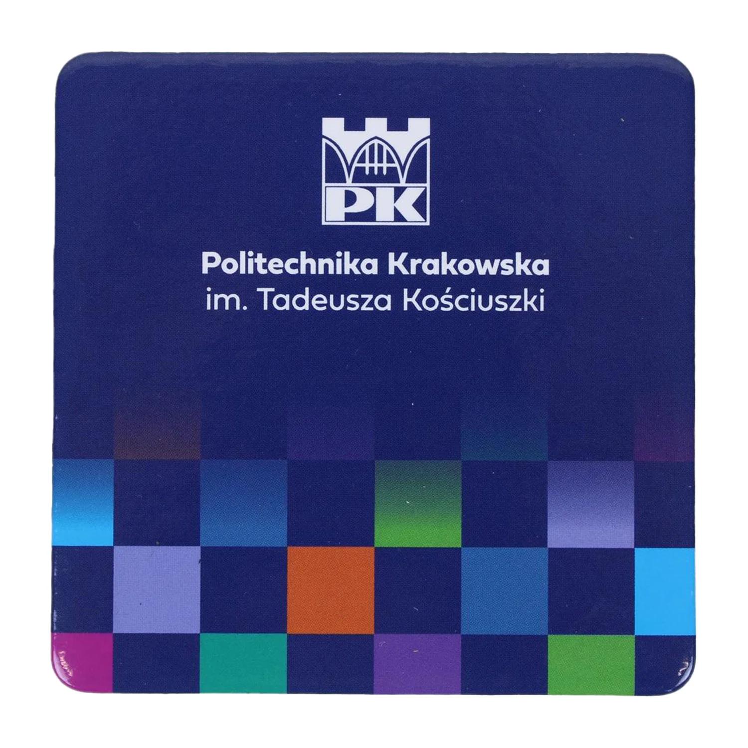 Podstawka korkowa - Sklep Politechniki Krakowskiej Podstawka korkowa z motywem Politechniki Krakowskiej - granatowa z kolorami wydziałów