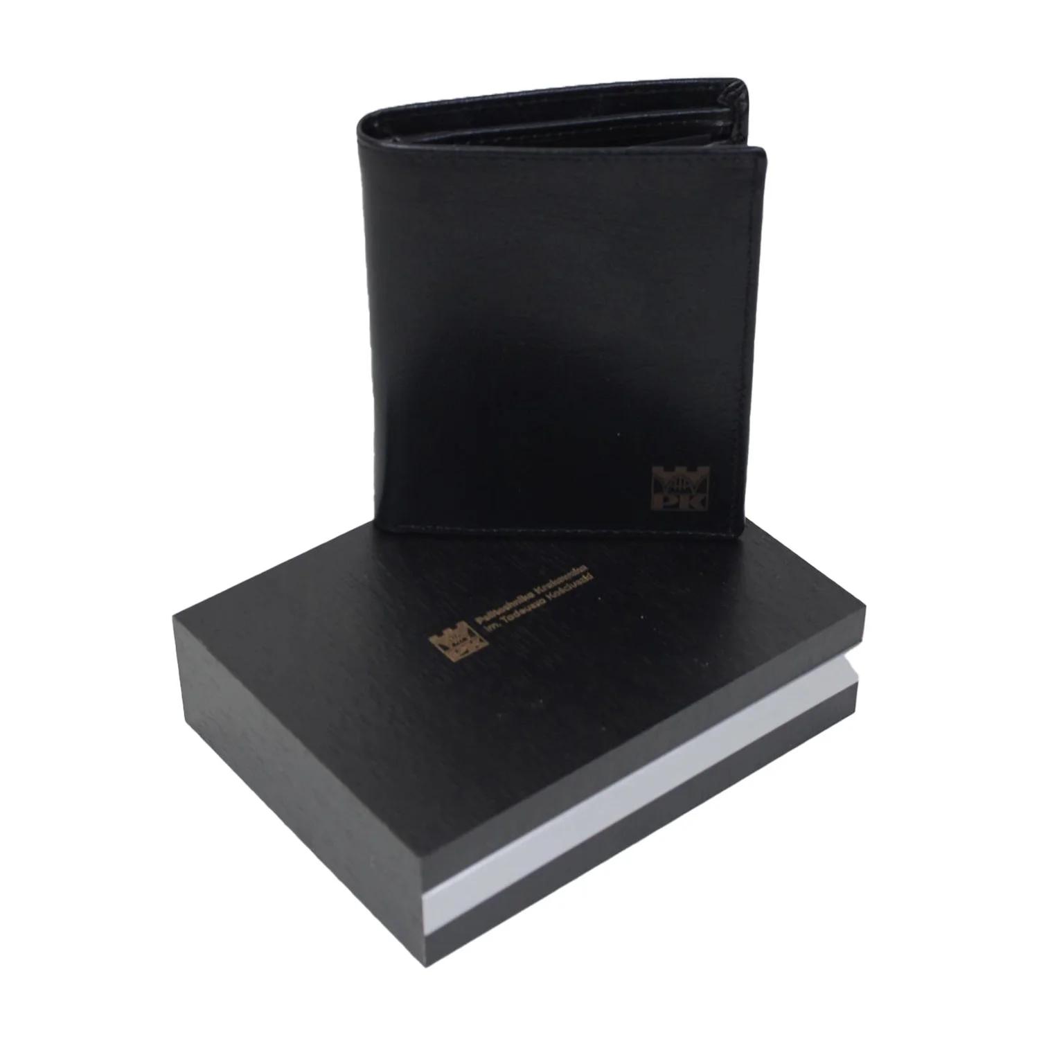 Leather wallet - Cracow University of Technology Store Leather wallet with Cracow University of Technology logo - standing on a box, view from top