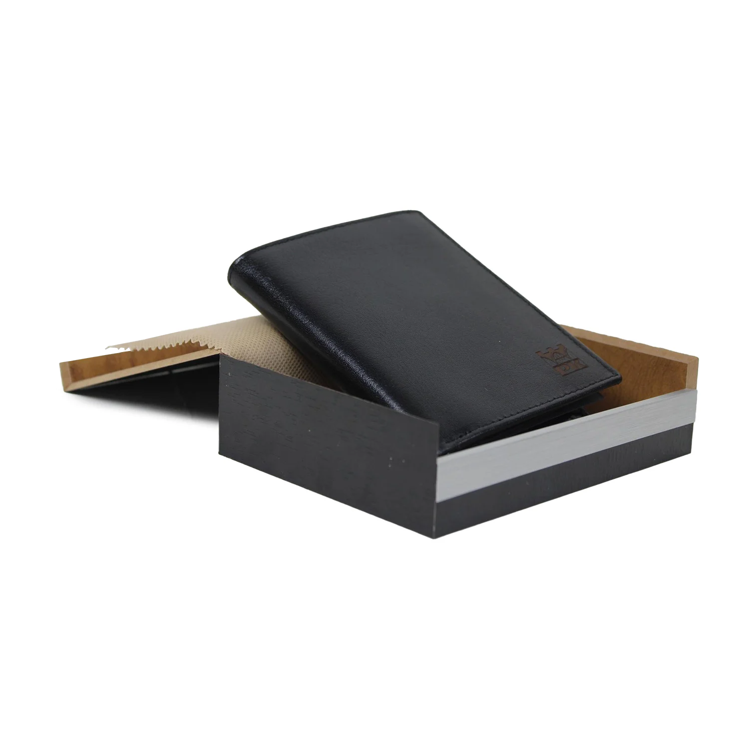 Leather wallet - Cracow University of Technology Store Leather wallet with Cracow University of Technology logo - in box, side view
