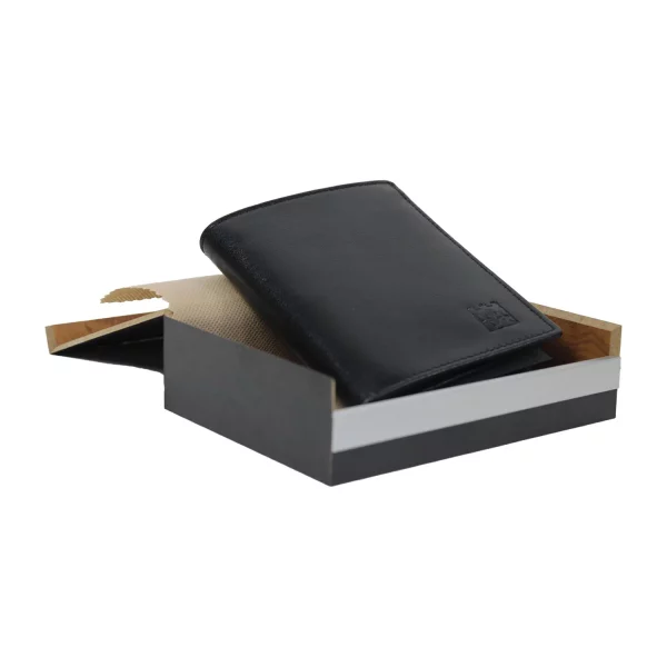 Men's leather wallet with Cracow University of Technology logo - in box