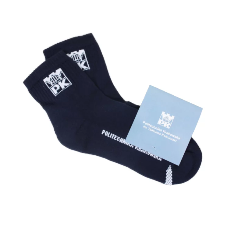 Socks with Cracow University of Technology logo on the cuff