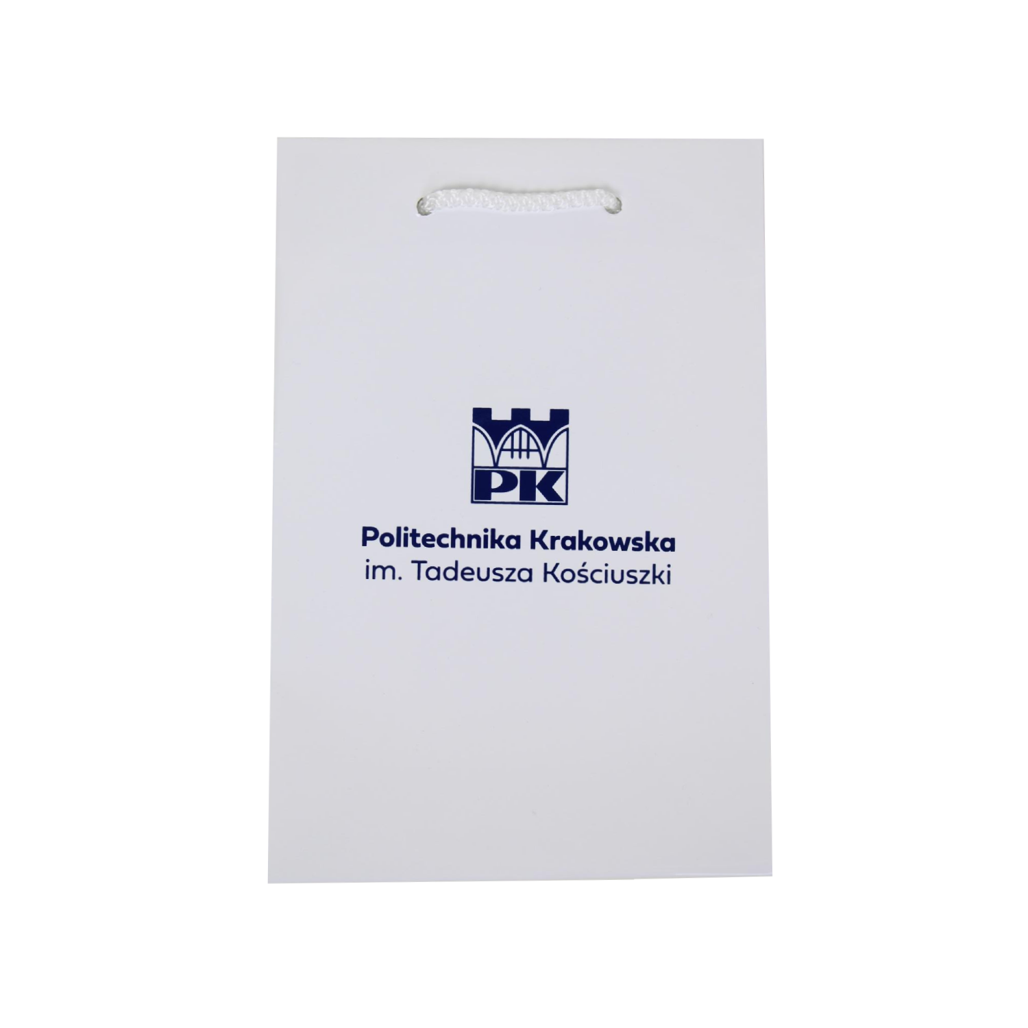 Torba exclusive biała - Sklep Politechniki Krakowskiej Torba lakierowana exclusive biała z logo Politechniki Krakowskiej A5 - rozłożona na płasko