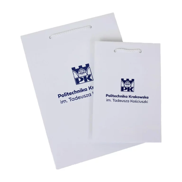 Foil-coated exclusive white bags with Cracow University of Technology logo - A4 and A5