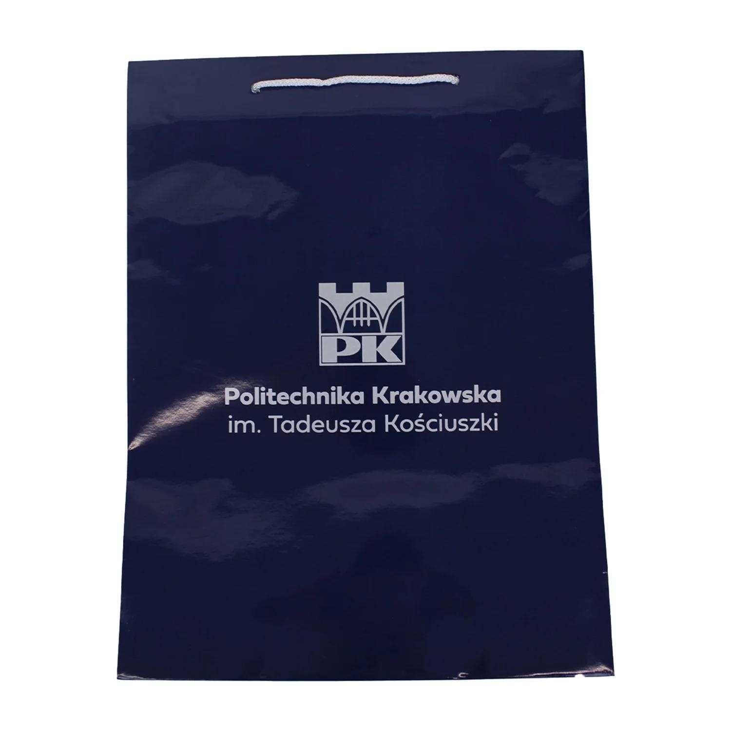 Exclusive large bag - Cracow University of Technology Store Large laminated bag featuring a white Cracow University of Technology logo – unfolded flat view