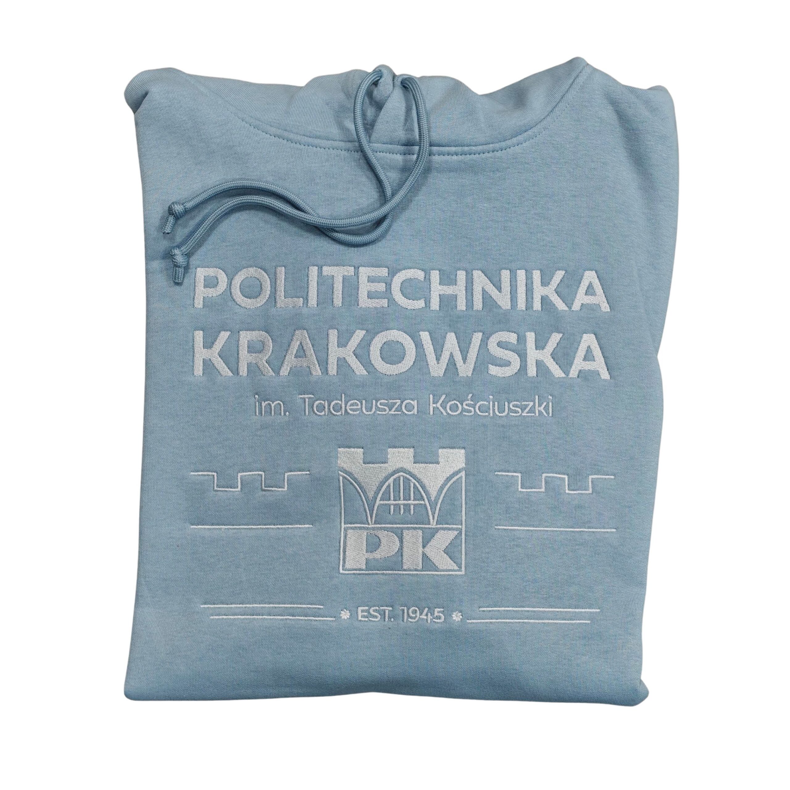 Bluza z kapturem - Sklep Politechniki Krakowskiej Błękitna bluza z kapturem z logo Politechniki Krakowskiej