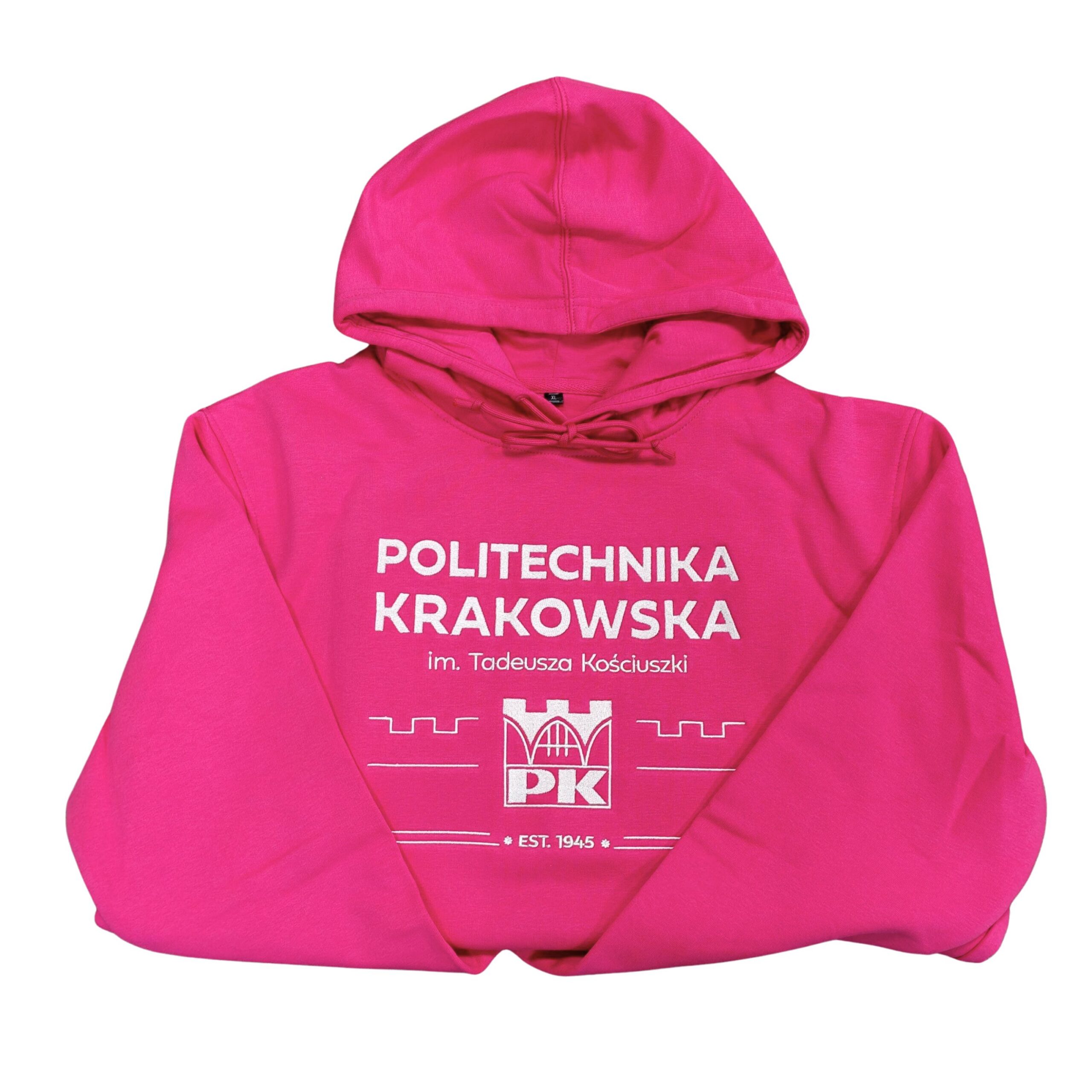 Bluza z kapturem - Sklep Politechniki Krakowskiej Różowa bluza z kapturem z logo Politechniki Krakowskiej