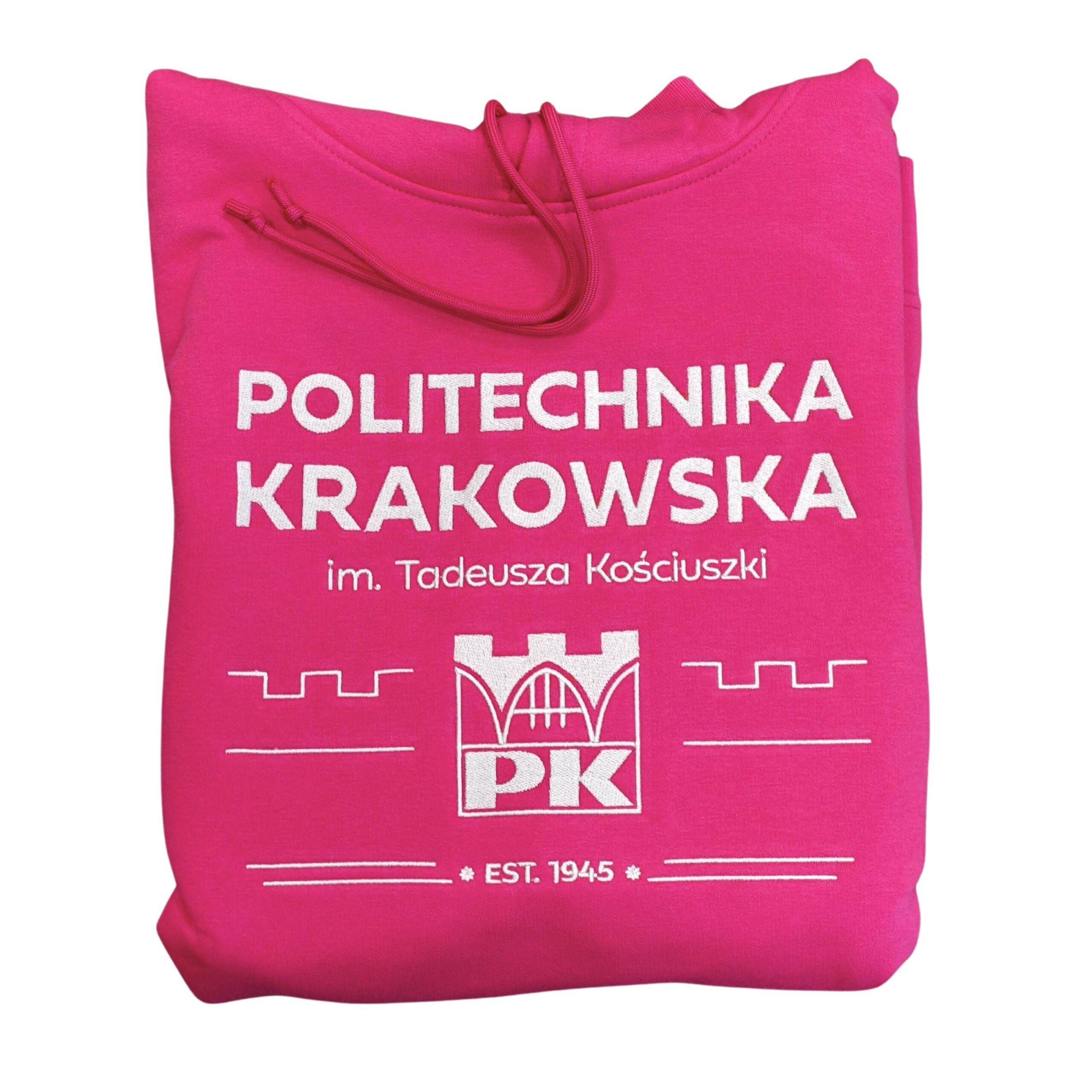 Bluza z kapturem - Sklep Politechniki Krakowskiej Różowa bluza z kapturem z logo Politechniki Krakowskiej